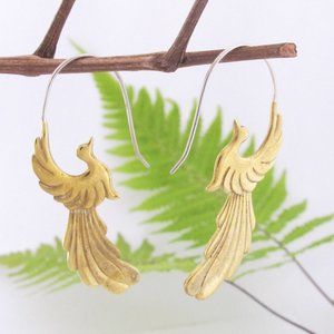 Peacock Earrings Yellow Brass~ Sterling Silver wires
